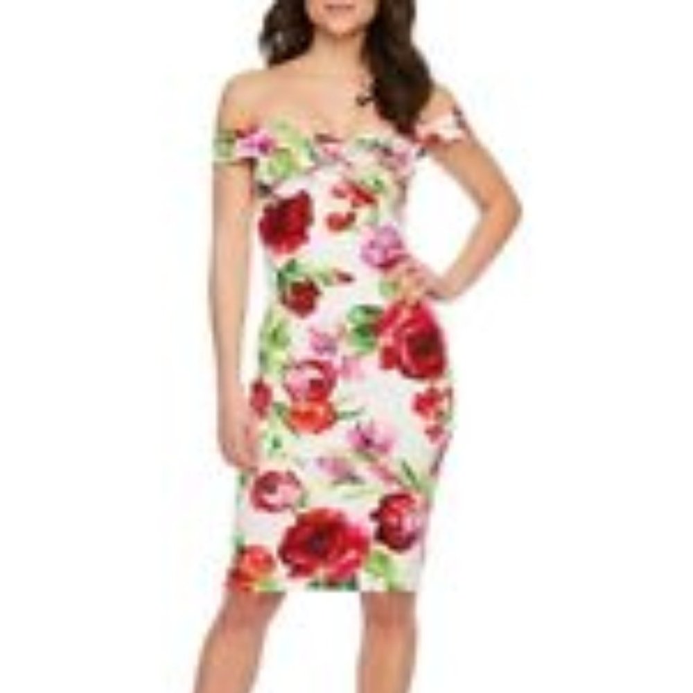 Premier Amour Off The Shoulder Floral Knee Length Dress 8